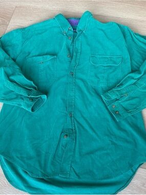 Context Men's Corduroy Button-Down Shirt in Teal Green